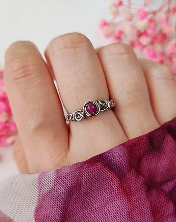 Pierścionek Rubin regulowany stal chirurgiczna handmade, byNostawen