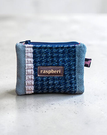 Patchworkowe etui na klucze w pepitkę portfelik handmade, raspberi