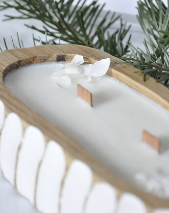 Świeca sojowa zapachowa - w drewnie dębu /matcha&bergamotka/ - rzeźbiona, Oldtree