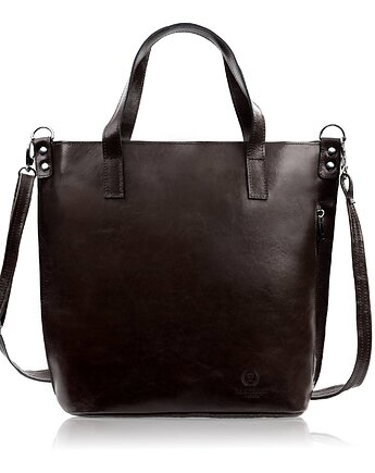 Torebka damska na ramię skórzana klasyczna shopperka brązowa Z-59-BR, Paolo Peruzzi