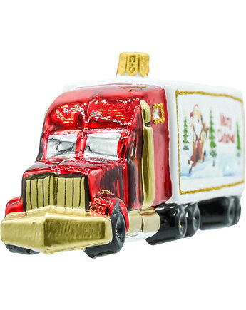 Bombka choinkowa szklana ręcznie malowana: Ciężarówka Merry Christmas, Syn Bombkarza