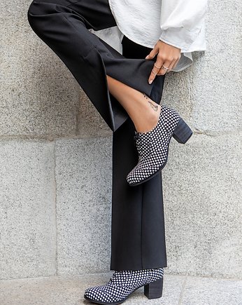SKÓRZANE PÓŁBUTY ZAPATO 251 CZARNO BIAŁE KWADRATY, Zapato