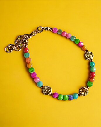 Bransoletka : summer collection : kolorowa muszla, kwiatuszki, kaktusia