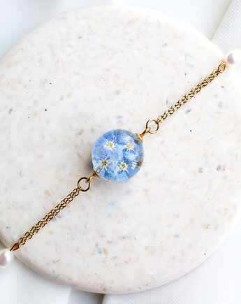 Bransoletka z niezapominajkami i perłami, nature gift