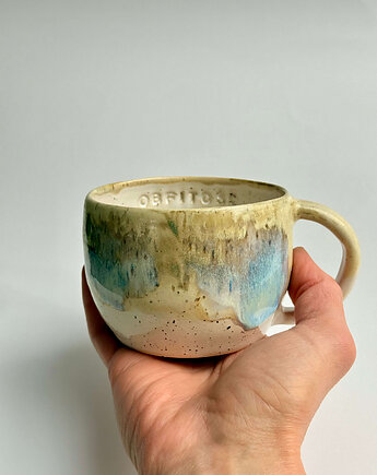 Kubek z napisem "Obfitość" 360ml, błękit, JD loves CERAMICS