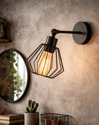 Czarny kinkiet druciany do sypialni DUCOS LOFT, lampy loftowe LYSNE LOFT
