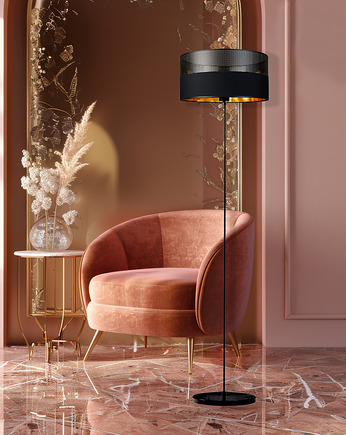 Czarna lampa stojąca do salonu w stylu glamour WERONA ECO GLAM, LYSNE