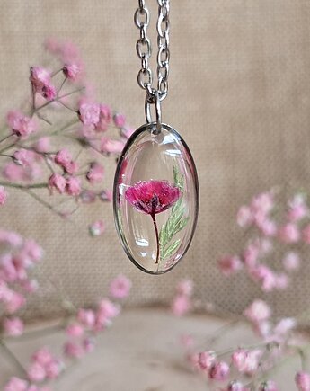 Wieczne kwiaty różowe prawdziwe kwiaty wisiorek gipsówka srebrna, zkwiatem