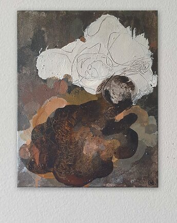 "Yin/yang" 24x30 cm, obraz na płótnie, pigmenty ziemne, akryl, naniby