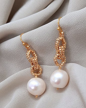 Kolczyki z perłami złote wiszące, lulukalina