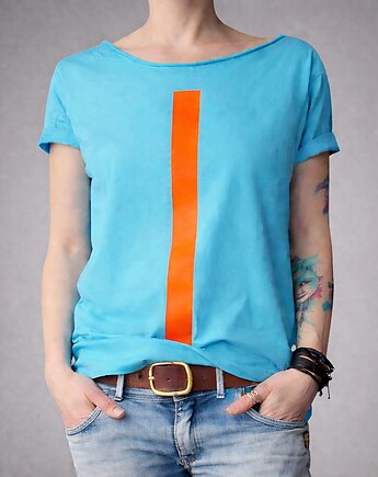 Pomarańczowa kreska turkusowy oversize, ONE MUG A DAY