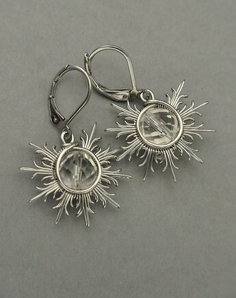 Kolczyki słońce kryształ górski wire wrapping słoneczka, Agata Rozanska