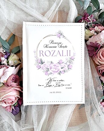 Komunijny album FIOŁKOWE KWIATY z dedykacją, prezent na Komunie, LOO LOO DREAM