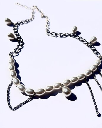 Naszyjnik choker z pereł i łańcuszków   Agrafka Studio, Agrafka studio