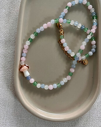 Pastelowe kamienie naturalne i szklany grzybek, Juicy Beads