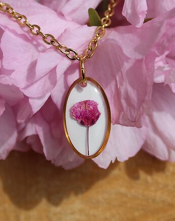 Złota zawieszka złoty wisiorek biżuteria kwiat jajowata różowa, zkwiatem