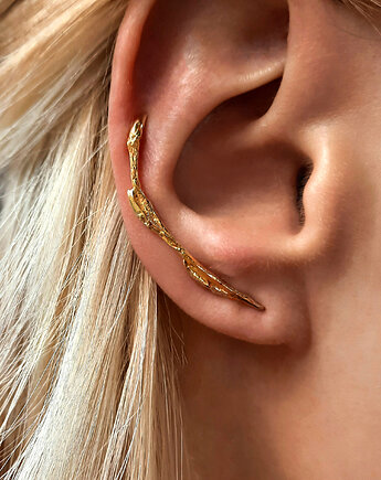 Kolczyk- nausznica GAŁĄZKA gold -srebro pozłacane, prawe ucho nausznice, ZIĘBA