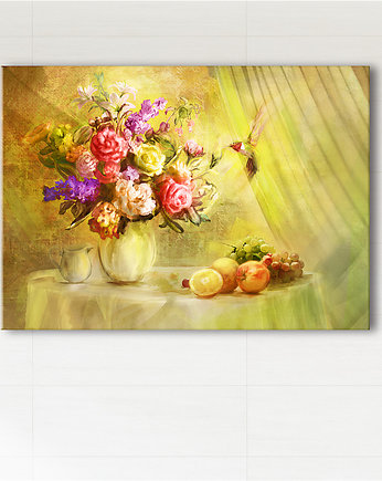 Obraz - Koliber, kwiaty - wydruk na płótnie, yenoo