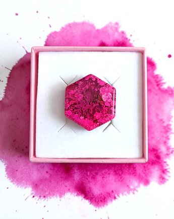 UNIKATOWY pierścionek z żywicy : kolekcja INKY : 25x22mm, kaktusia
