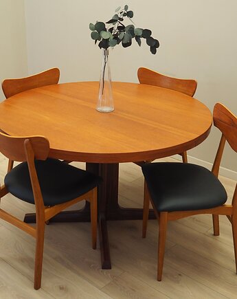 Stół okrągły tekowy, duński design, lata 70, produkcja: Dania, Przetwory design