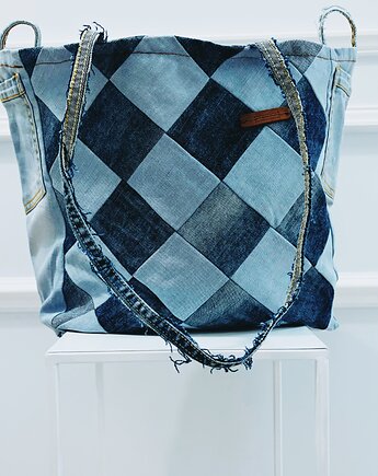 Jeansowa Torba na ramie patchwork ręcznie robiona torba jeansowa torebka jeans, OKAZJE - Prezent na Urodziny