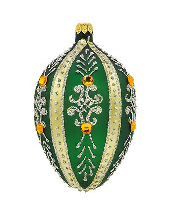 Bombka choinkowa szklana ręcznie malowana: jajo Faberge z kryształami: zielone, Syn Bombkarza