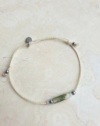 Bransoletka BOHO sznurkowa kremowa, agat mszysty, hematyt, modesign