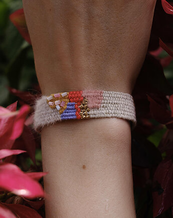 Bransoletka handmade tkana ręcznie na krośnie z koralikami, Słońcem Tkane