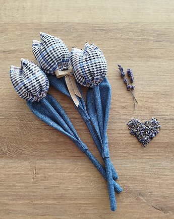 Materiałowe tulipany z lawendą w pepitkę , Mariposa