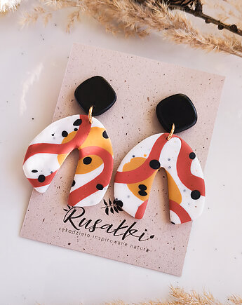 Kolczyki abstrakcje brązowe, wzorzyste duże kolczyki, prezent z okazji, Dary Rusałki