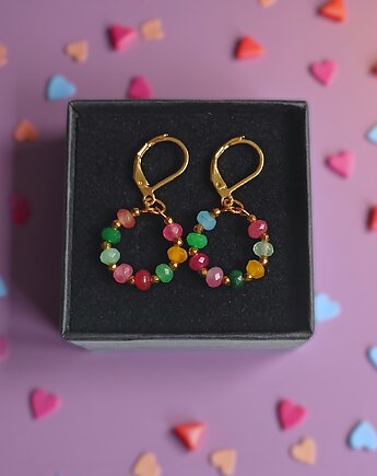 Kolekcja WIANKI : urocze kolczyki : jadeit multicolor, kaktusia