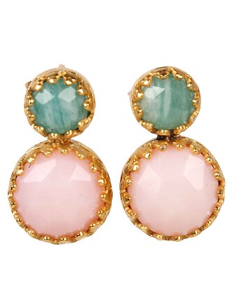 Złote kolczyki z amazonitem i opalem różowym, Blooming Stones