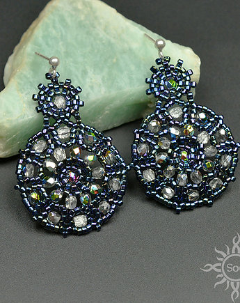 Fanais, ażurowe kolczyki z kryształkami, beading, Sol