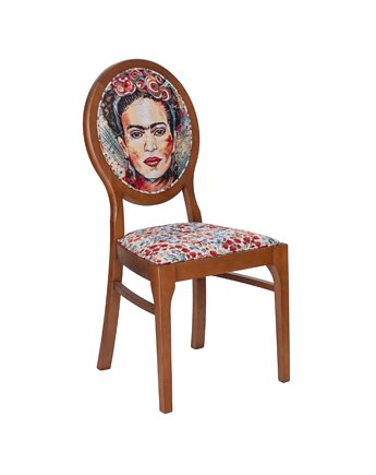 Krzesło FRIDA - tapicerowane, portret i kwiatowy wzór, ZABŁYSZCZ