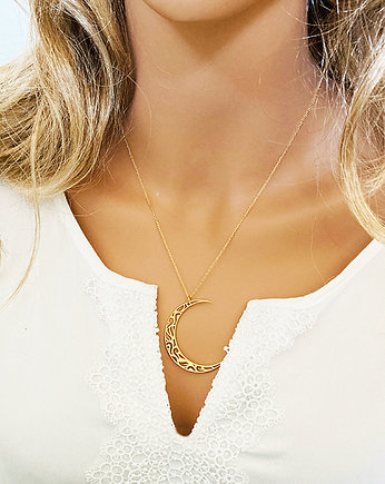 Naszyjnik z dużym KSIĘŻYCEM, filigranowy złoty księżyc, Anemon Atelier