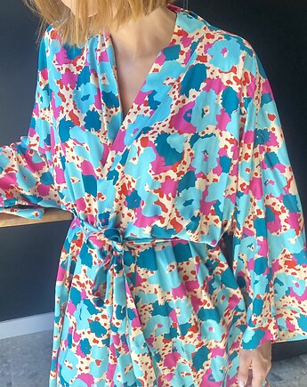 Szlafrok narzutka kimono w kontrastujące kolory, OSOBY - Prezent dla Dziewczyny