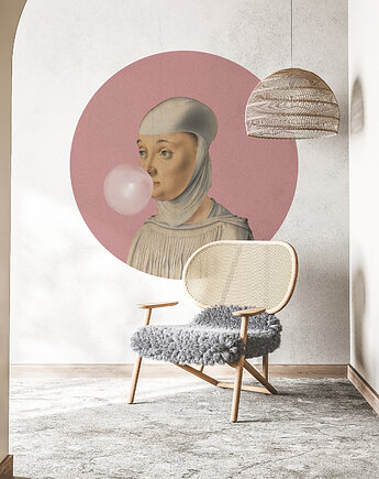 Dots Woman With Bubble Gum Pink - samoprzylepna tapeta w kształcie koła, wallcolors