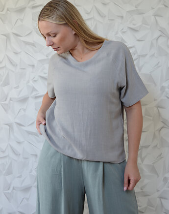 Bluzka len/wiskoza w kolorze szarego hematytu, mniej więcej