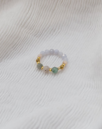 Pierścionek Rak Selenit Opal Chalcedon Szmaragd, w hand works