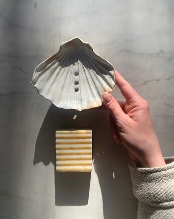 Ceramiczna Mydelniczka Handmade Muszelka Muszla Biało Beżowa, Maison Fragile