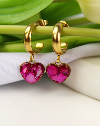 Kolczyki Hoop z różowymi sercami, Frant Art Jewellery