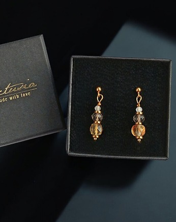 Kolczyki DOBROBYT - cytryn, kwarc dymny, kryształ górski - delikatne, kaktusia