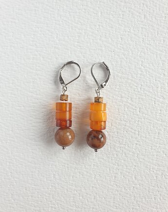 Kolczyki z bursztynem SZASZŁYKI jadeit orzechowy, modesign