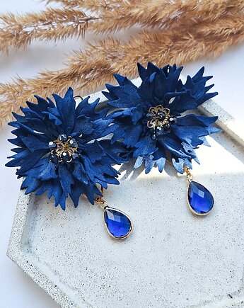 Wiszące kolczyki pozłacane chabry bławatek niebieskie kwiaty, Kwiat Paproci