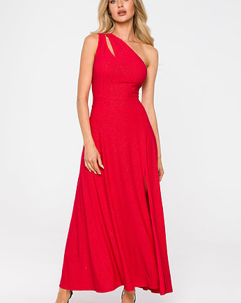 Suknia z wycięciem w dekolcie-czerwona(M-718), OKAZJE - Prezent na Walentynki