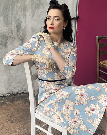 Błękitna sukienka midi w kwiaty, Kasia Miciak design