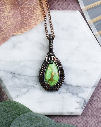 Miedziany wisiorek wire wrapping z jaspisem imperialnym #529, Spirit Of Copper