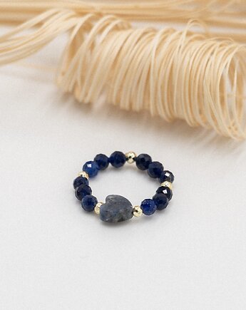 Pierścionek elastyczny - sodalit, hematyt, wu handmade