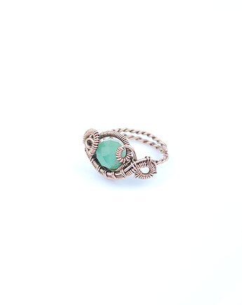 Awenturyn regulowany pierścionek z  miedzi, Blue Pearl Art