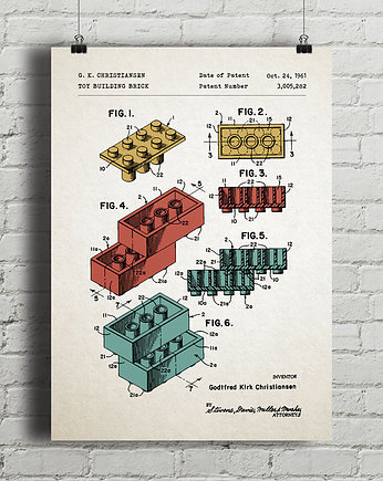 Klocki - patent - plakat vintage, minimalmill